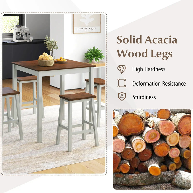 5 Piece Dining Table Set with 4 Saddle Stools for Kitchen Dining Room Apartment-Ash Gray by DirectDeals