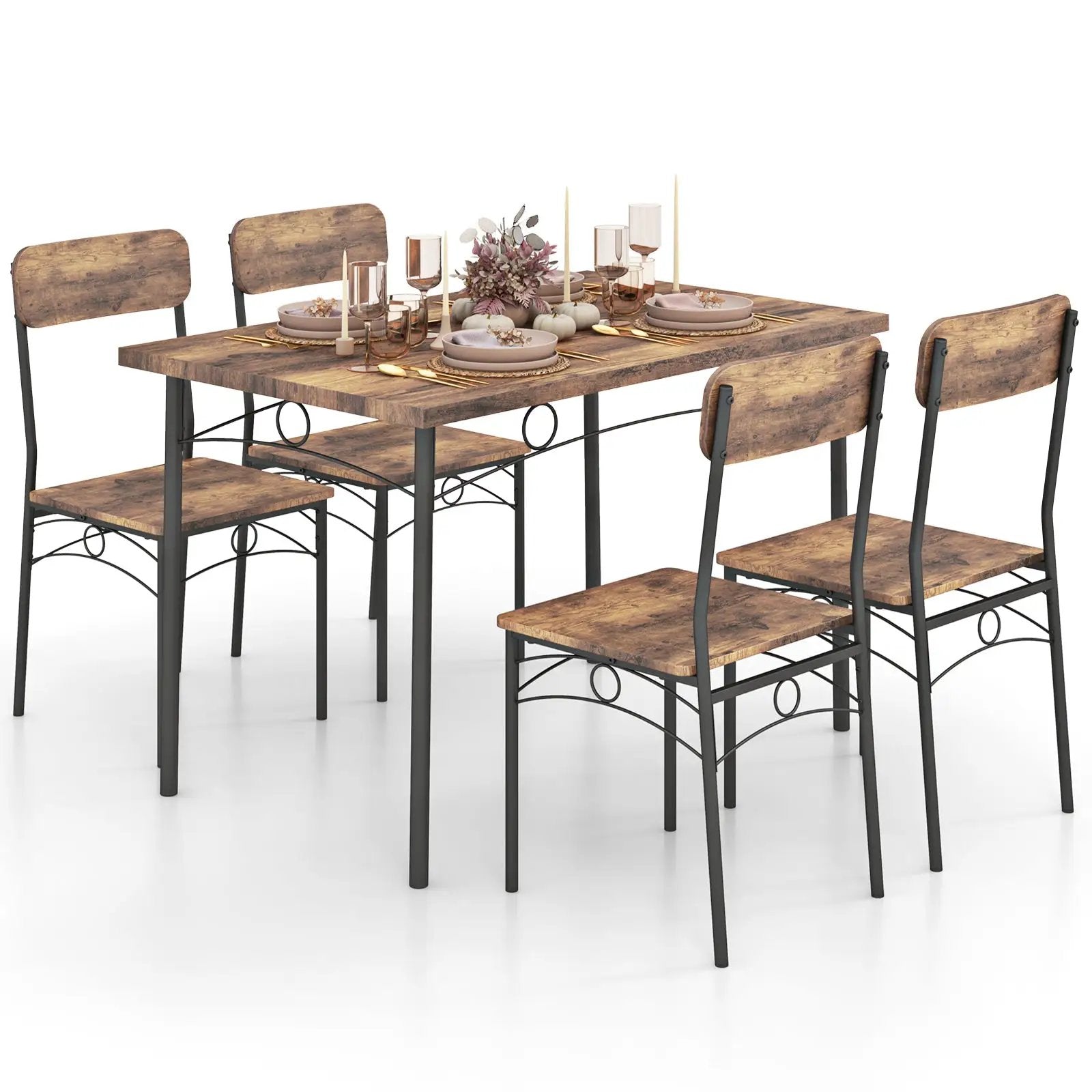 5-Piece Industrial Dining Table Set for 4 for Small Place Apartment-Brown by DirectDeals