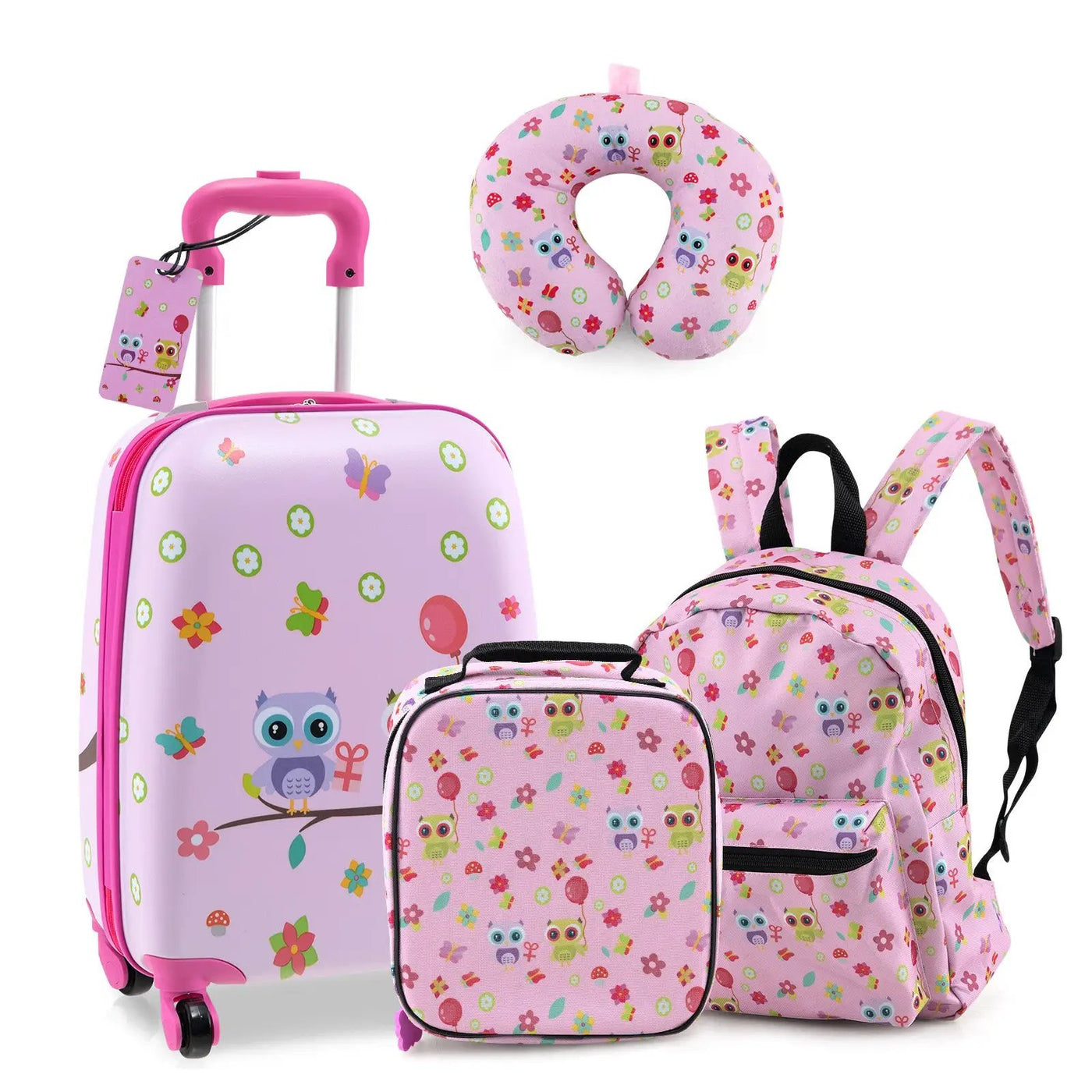 5 Piece Kids Luggage Set with Backpack Neck Pillow Name Tag Lunch Bag by DirectDeals