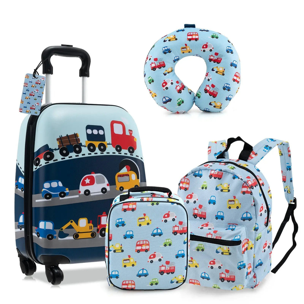 5 Piece Kids Luggage Set with Backpack Neck Pillow Name Tag Lunch Bag by DirectDeals