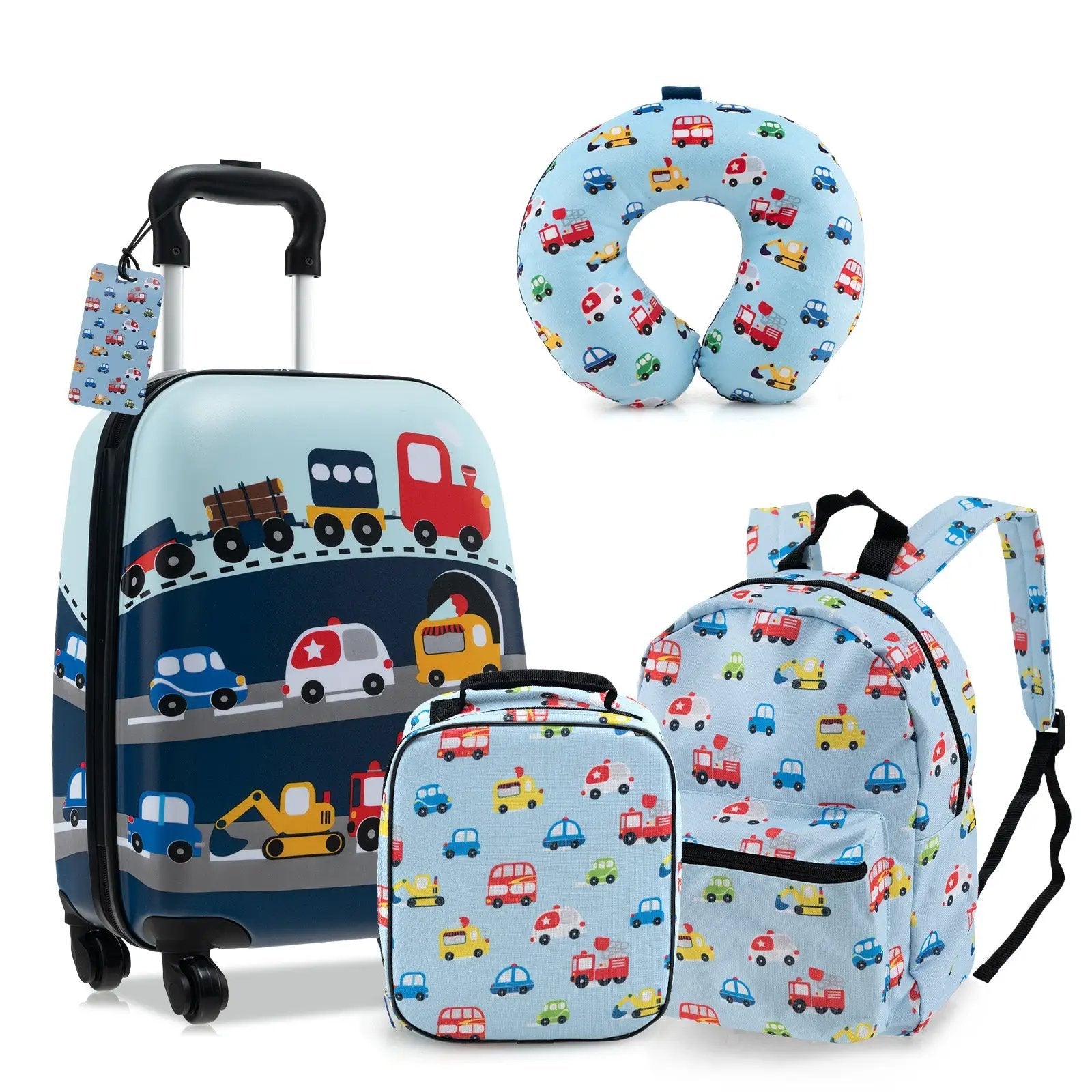 5 Piece Kids Luggage Set with Backpack Neck Pillow Name Tag Lunch Bag by DirectDeals