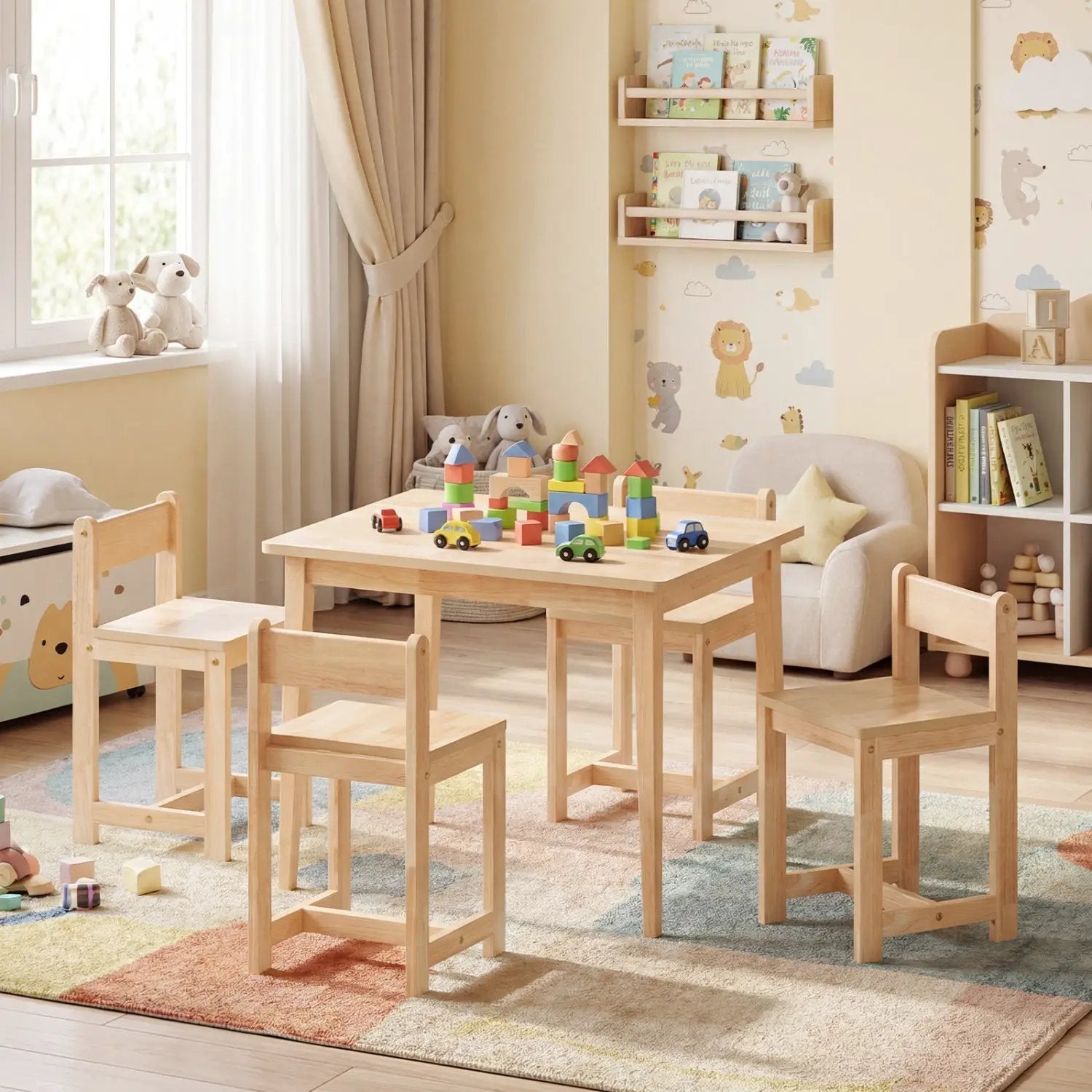 5-Piece Kids Table and Chairs Set Solid Rubber Wood Toddler Activity Table by DirectDeals