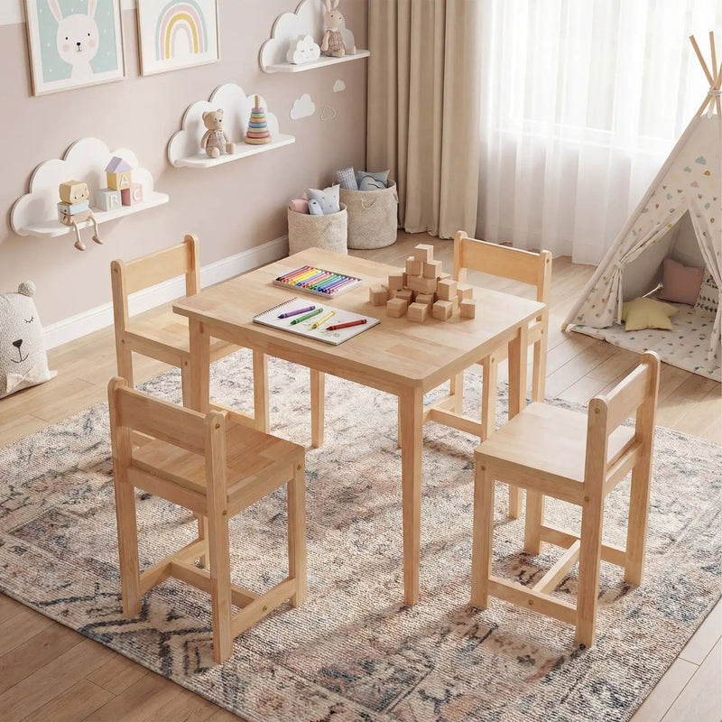 5-Piece Kids Table and Chairs Set Solid Rubber Wood Toddler Activity Table by DirectDeals