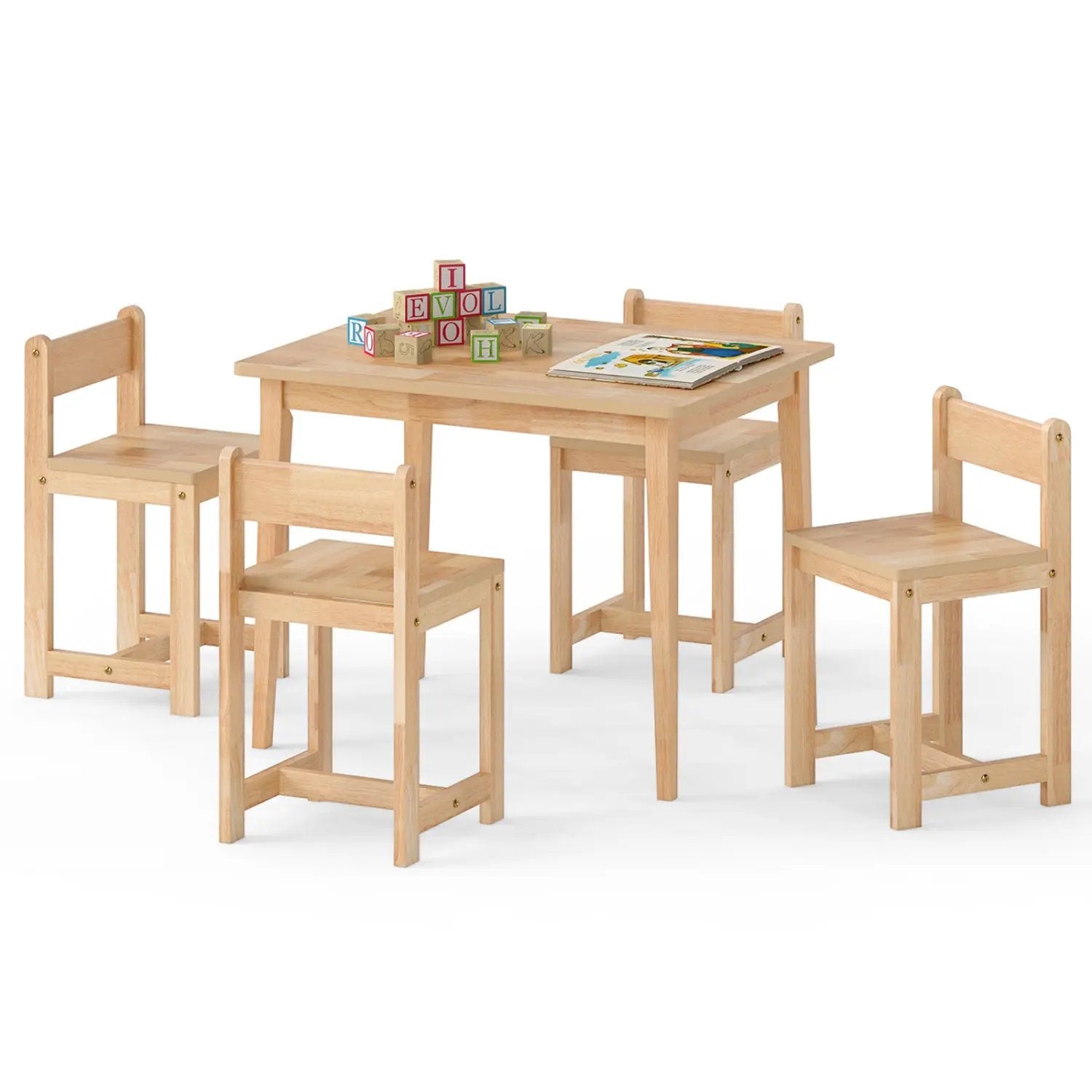 5-Piece Kids Table and Chairs Set Solid Rubber Wood Toddler Activity Table by DirectDeals