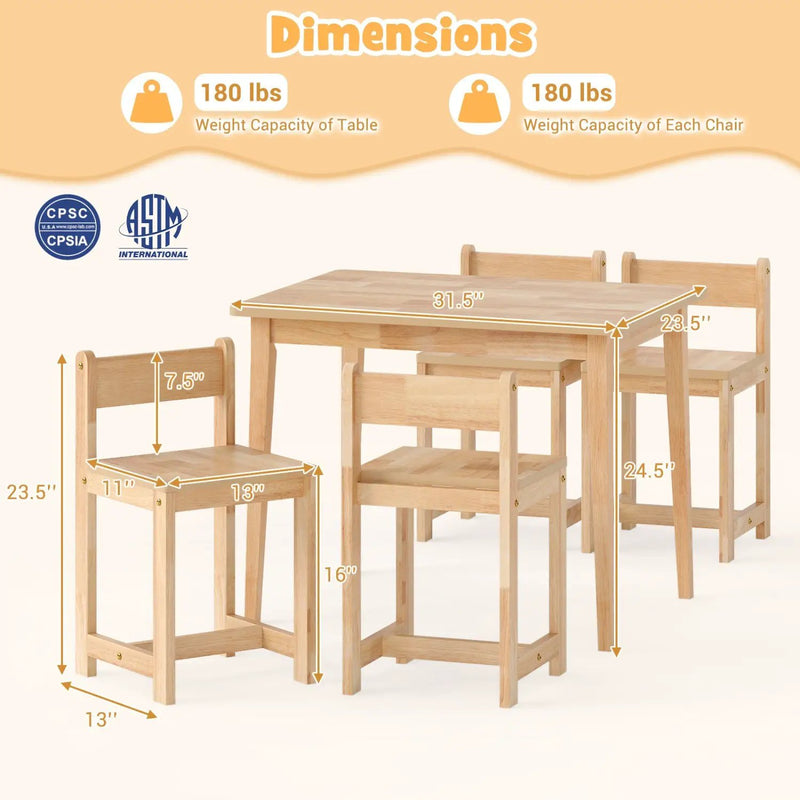 5-Piece Kids Table and Chairs Set Solid Rubber Wood Toddler Activity Table by DirectDeals