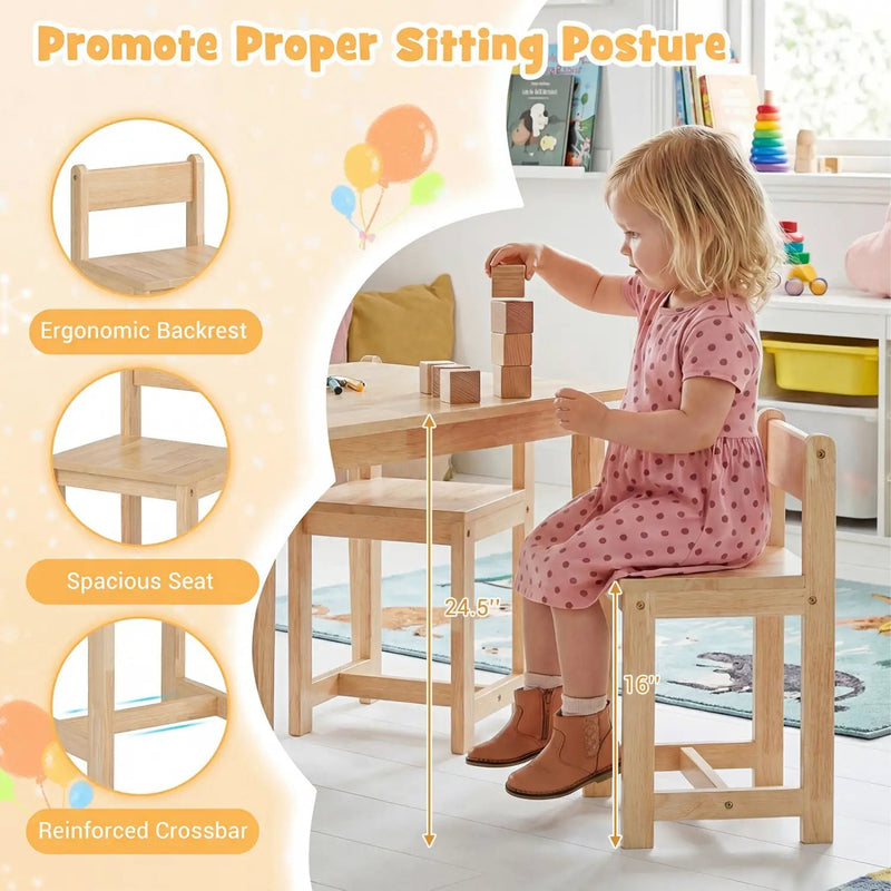 5-Piece Kids Table and Chairs Set Solid Rubber Wood Toddler Activity Table by DirectDeals