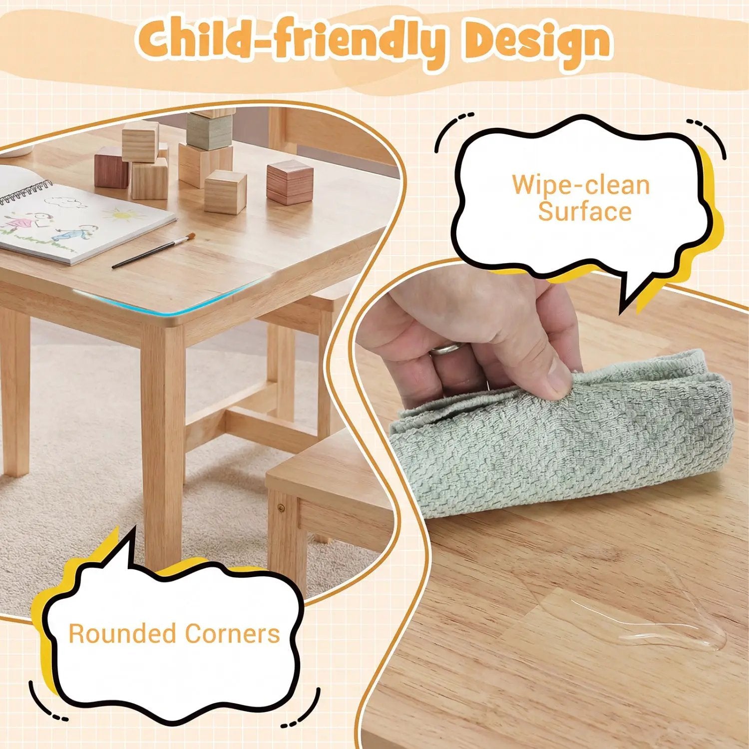 5-Piece Kids Table and Chairs Set Solid Rubber Wood Toddler Activity Table by DirectDeals