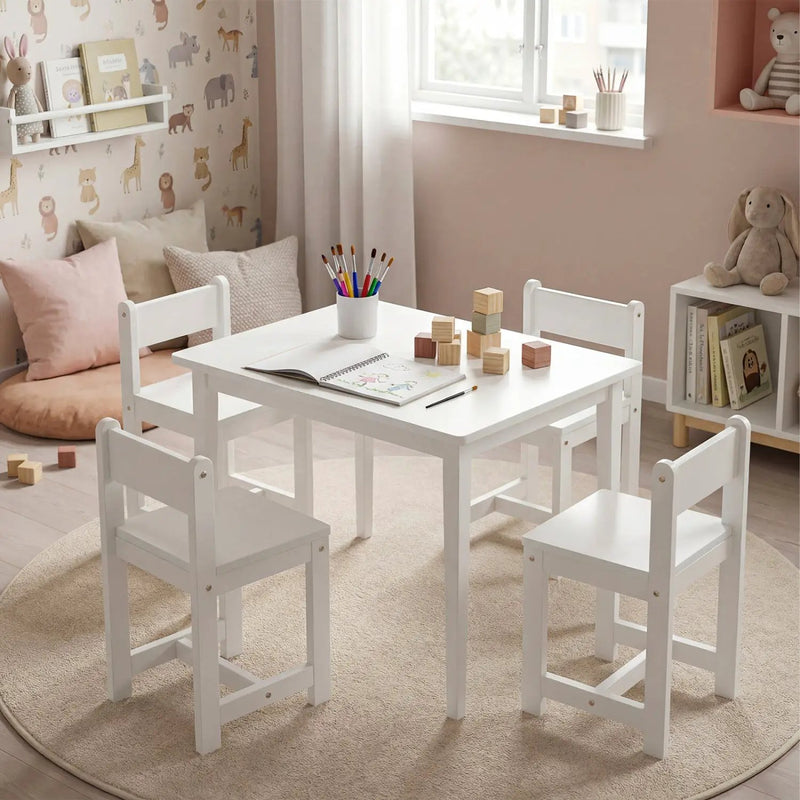5-Piece Kids Table and Chairs Set Solid Rubber Wood Toddler Activity Table by DirectDeals