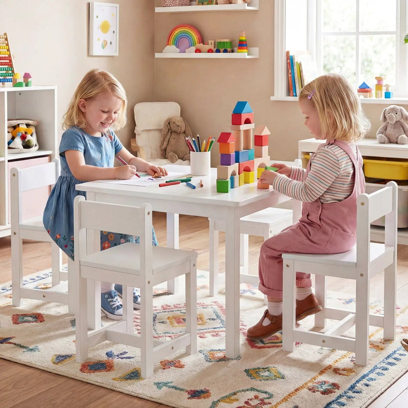 5-Piece Kids Table and Chairs Set Solid Rubber Wood Toddler Activity Table by DirectDeals