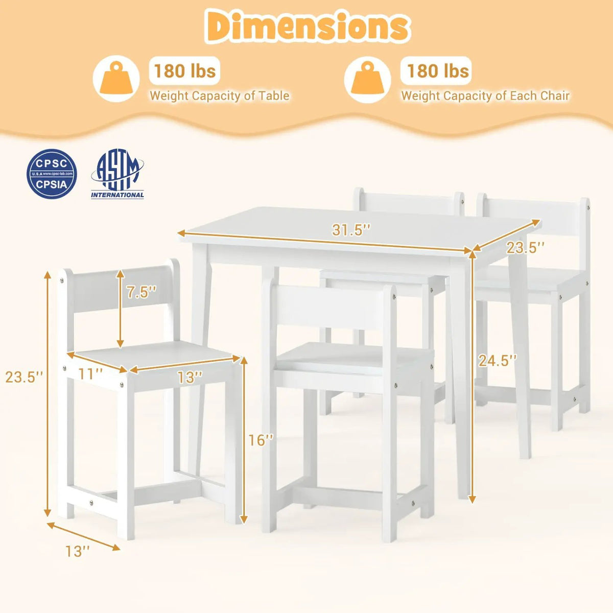 5-Piece Kids Table and Chairs Set Solid Rubber Wood Toddler Activity Table by DirectDeals