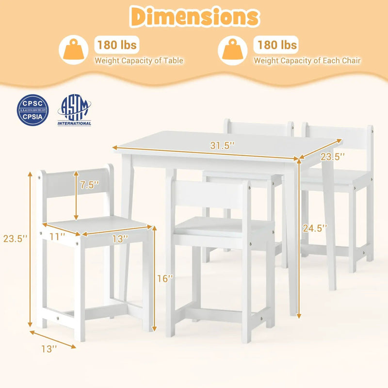 5-Piece Kids Table and Chairs Set Solid Rubber Wood Toddler Activity Table by DirectDeals