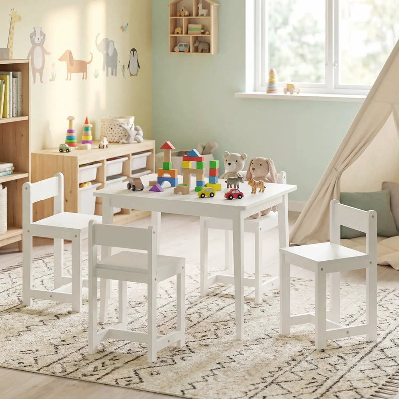 5-Piece Kids Table and Chairs Set Solid Rubber Wood Toddler Activity Table by DirectDeals