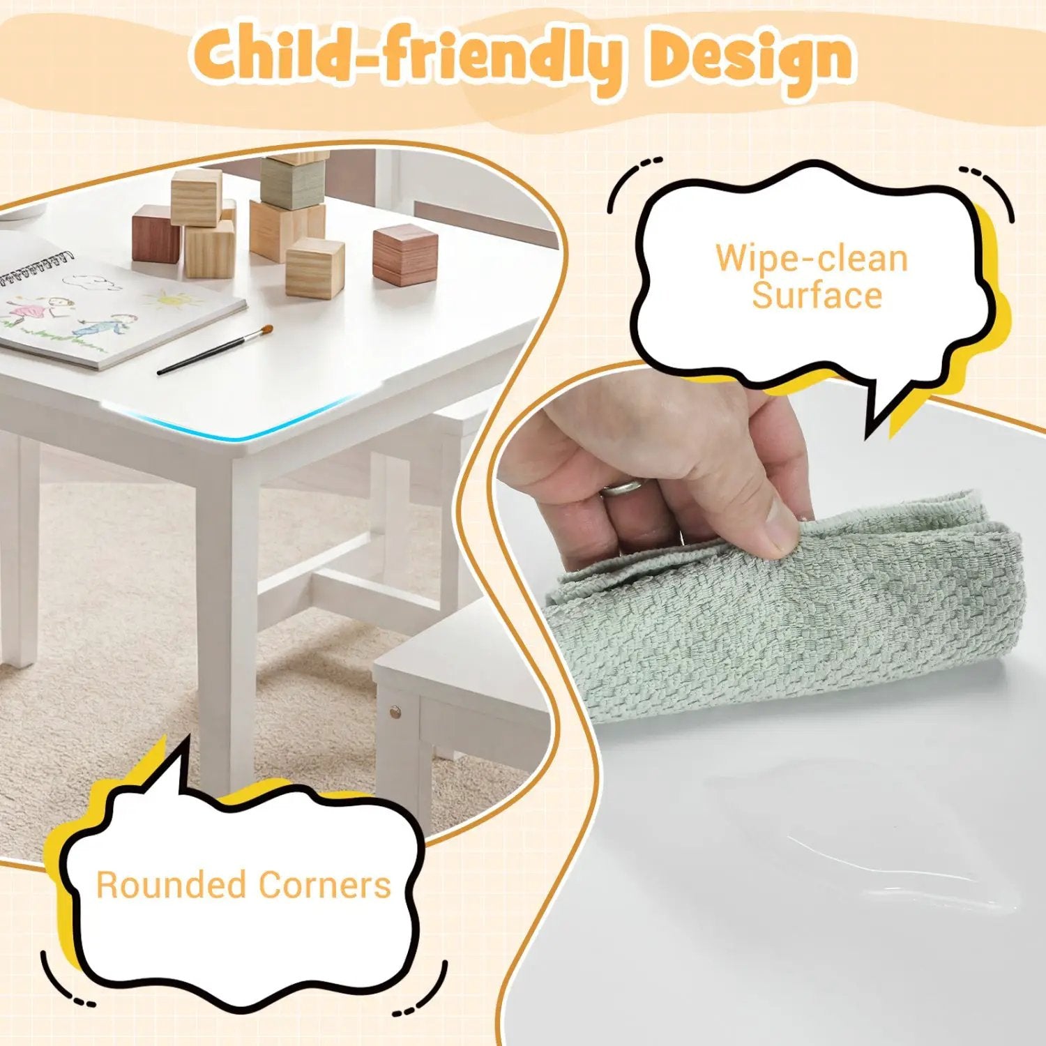 5-Piece Kids Table and Chairs Set Solid Rubber Wood Toddler Activity Table by DirectDeals