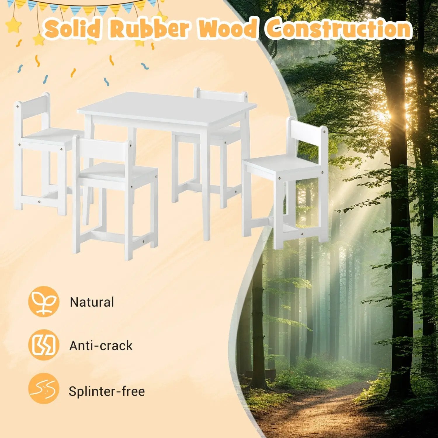 5-Piece Kids Table and Chairs Set Solid Rubber Wood Toddler Activity Table by DirectDeals