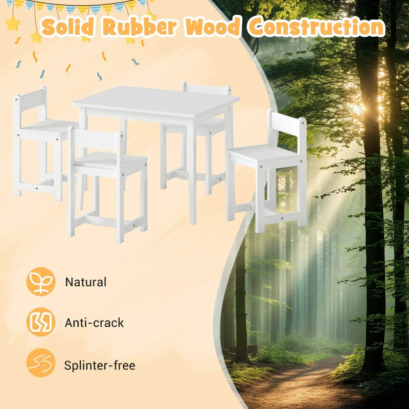 5-Piece Kids Table and Chairs Set Solid Rubber Wood Toddler Activity Table by DirectDeals
