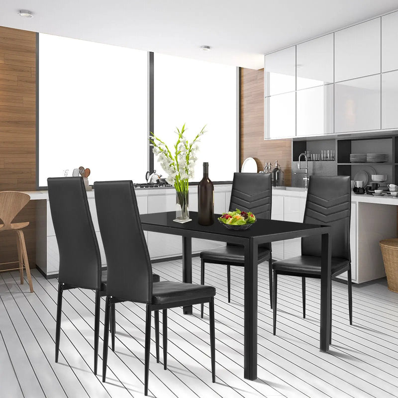 5 Piece Kitchen Dining Set with Glass Metal Table and 4 Chairs by DirectDeals
