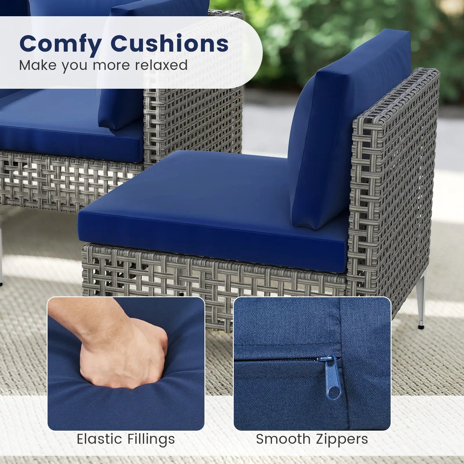 5 Piece Outdoor Furniture Set Patio Rattan Chairs with Tempered Glass Coffee Table-Navy by DirectDeals