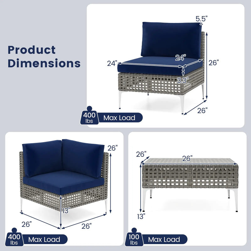 5 Piece Outdoor Furniture Set Patio Rattan Chairs with Tempered Glass Coffee Table-Navy by DirectDeals