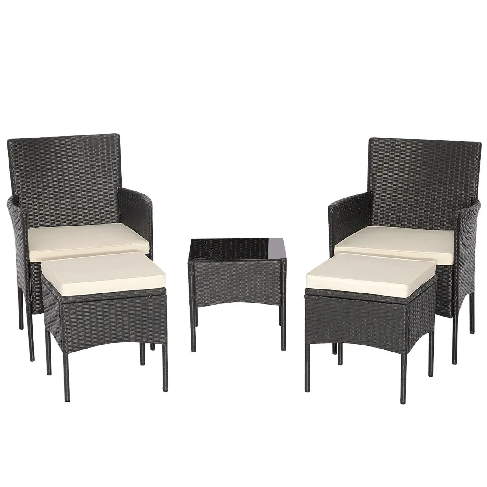 5 Pieces Outdoor Wicker Sofa Set with Coffee Table and 2 Ottomans by DirectDeals