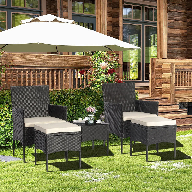5 Pieces Outdoor Wicker Sofa Set with Coffee Table and 2 Ottomans by DirectDeals