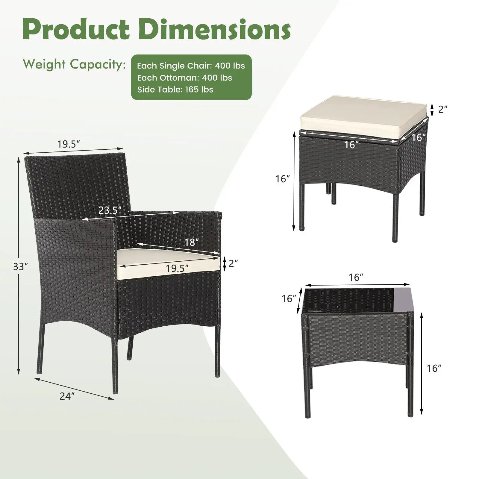 5 Pieces Outdoor Wicker Sofa Set with Coffee Table and 2 Ottomans by DirectDeals
