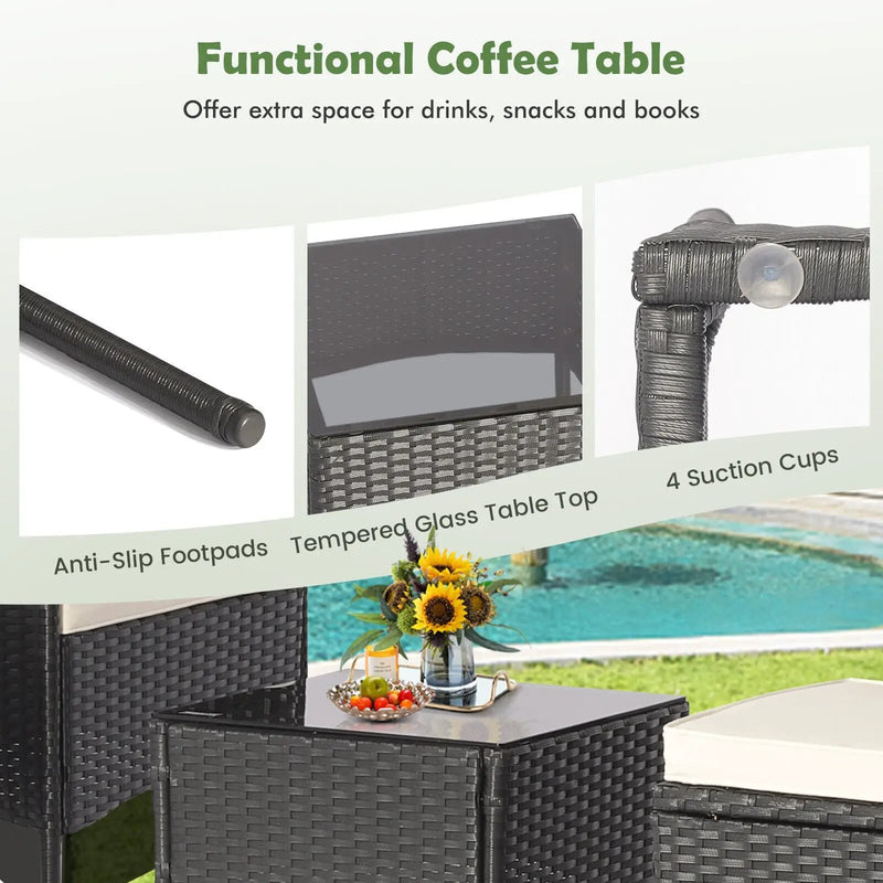 5 Pieces Outdoor Wicker Sofa Set with Coffee Table and 2 Ottomans by DirectDeals