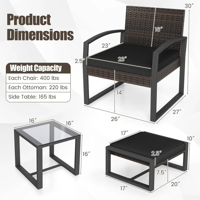 5-Piece Patio Conversation Set with 2 Ottomans and Tempered Glass Side Table by DirectDeals