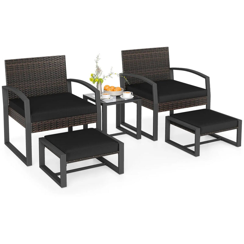 5-Piece Patio Conversation Set with 2 Ottomans and Tempered Glass Side Table by DirectDeals