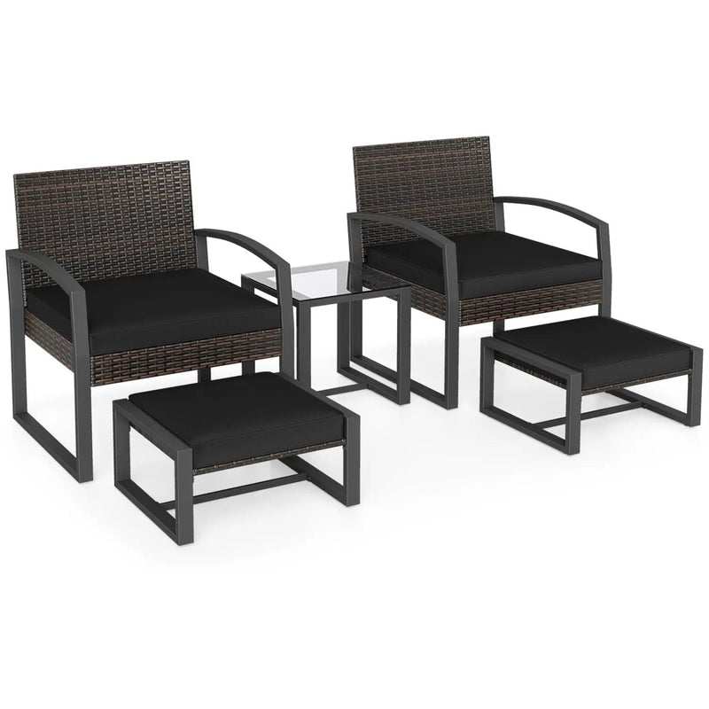 5-Piece Patio Conversation Set with 2 Ottomans and Tempered Glass Side Table by DirectDeals