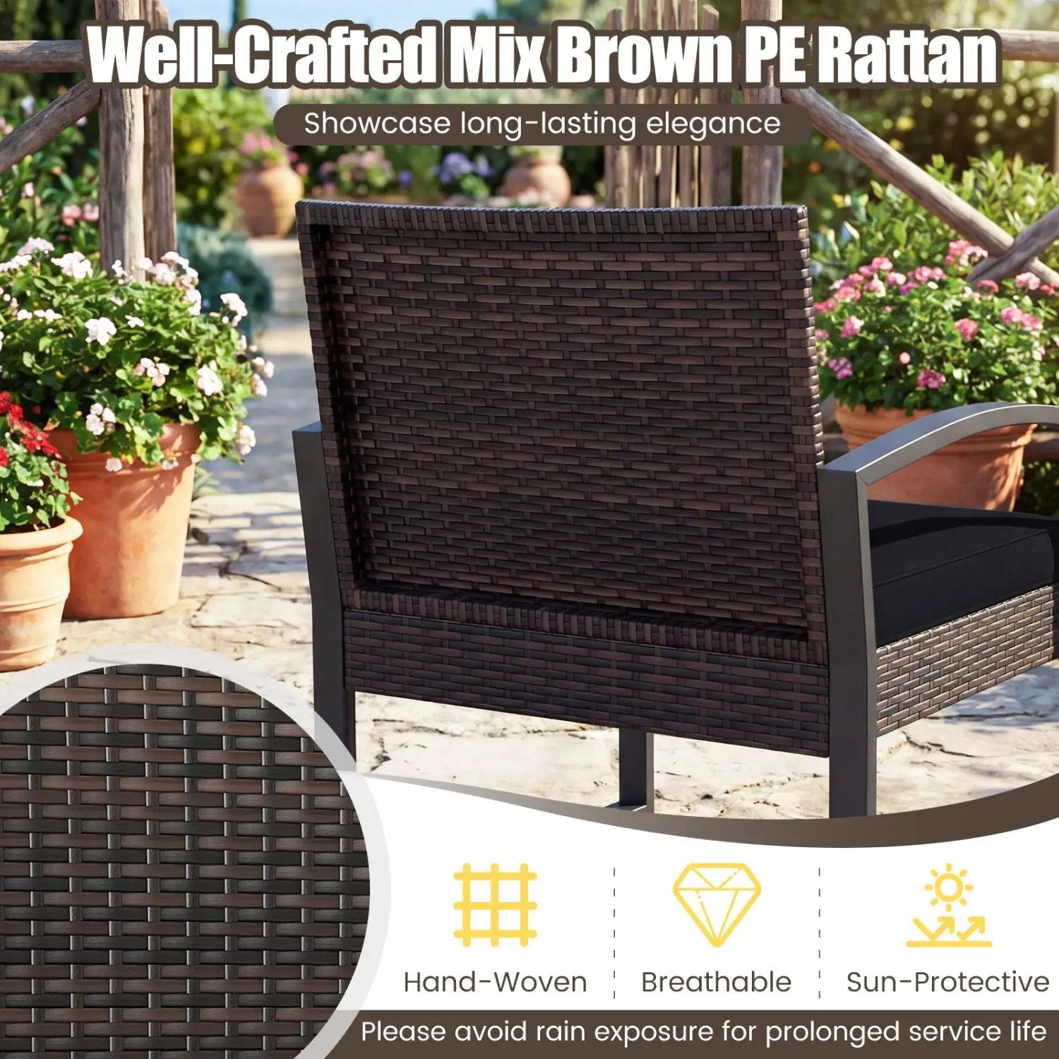 5-Piece Patio Conversation Set with 2 Ottomans and Tempered Glass Side Table by DirectDeals