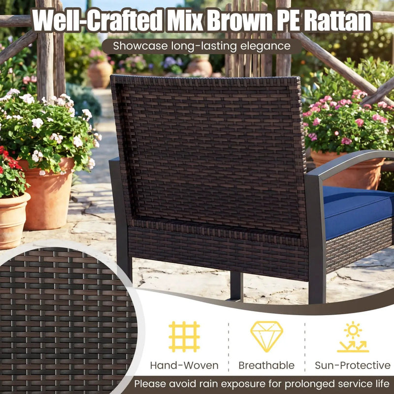5-Piece Patio Conversation Set with 2 Ottomans and Tempered Glass Side Table by DirectDeals