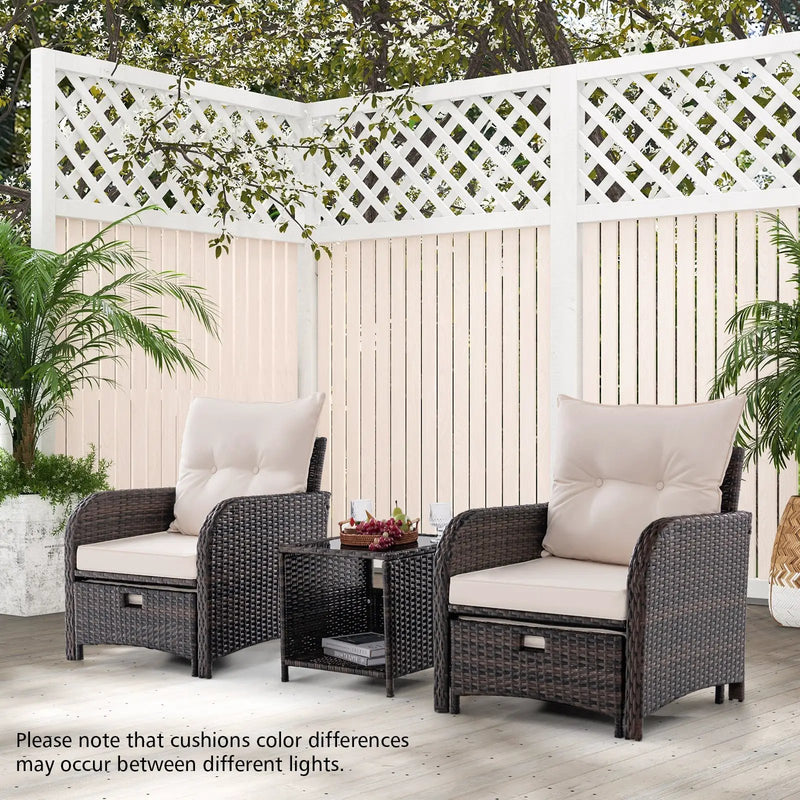 5 Piece Patio Conversation Set Outdoor Rattan Sofa Set with Coffee Table-Beige by DirectDeals