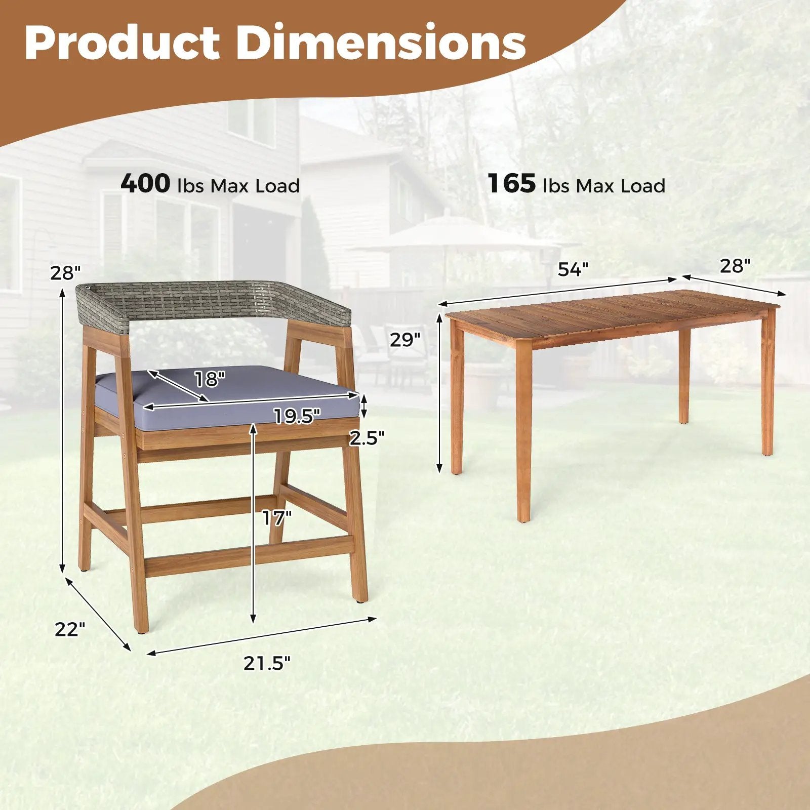 5 Piece Patio Dining Set Solid Wood with Rattan Backrest and Cushions by DirectDeals