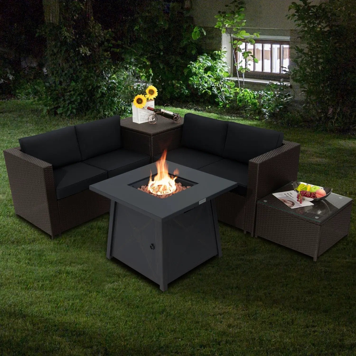 5 Piece Patio Furniture Set with 50000 BTU Propane Fire Pit Table by DirectDeals