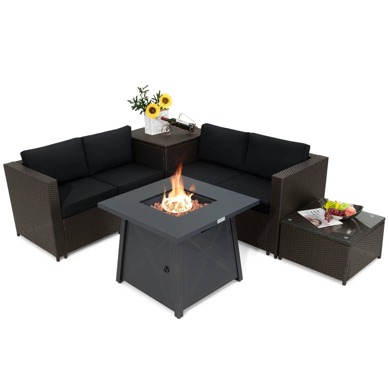 5 Piece Patio Furniture Set with 50000 BTU Propane Fire Pit Table by DirectDeals