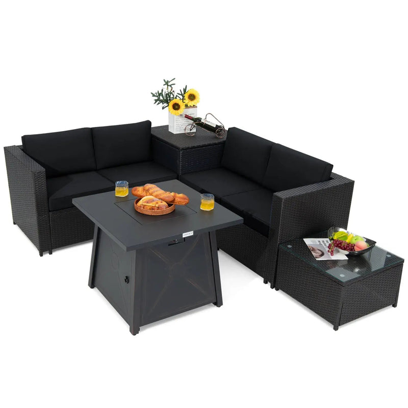 5 Piece Patio Furniture Set with 50000 BTU Propane Fire Pit Table by DirectDeals
