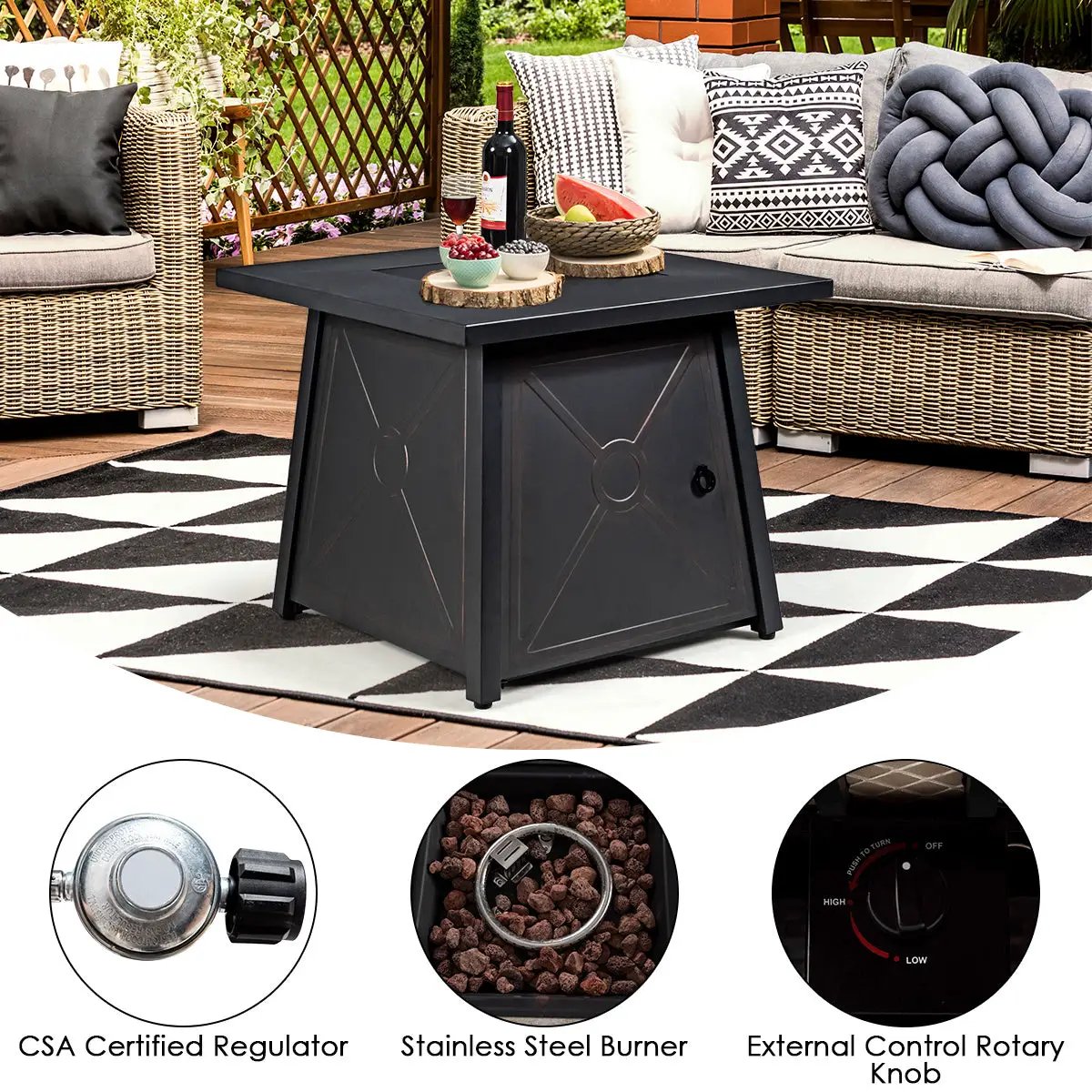 5 Piece Patio Furniture Set with 50000 BTU Propane Fire Pit Table by DirectDeals
