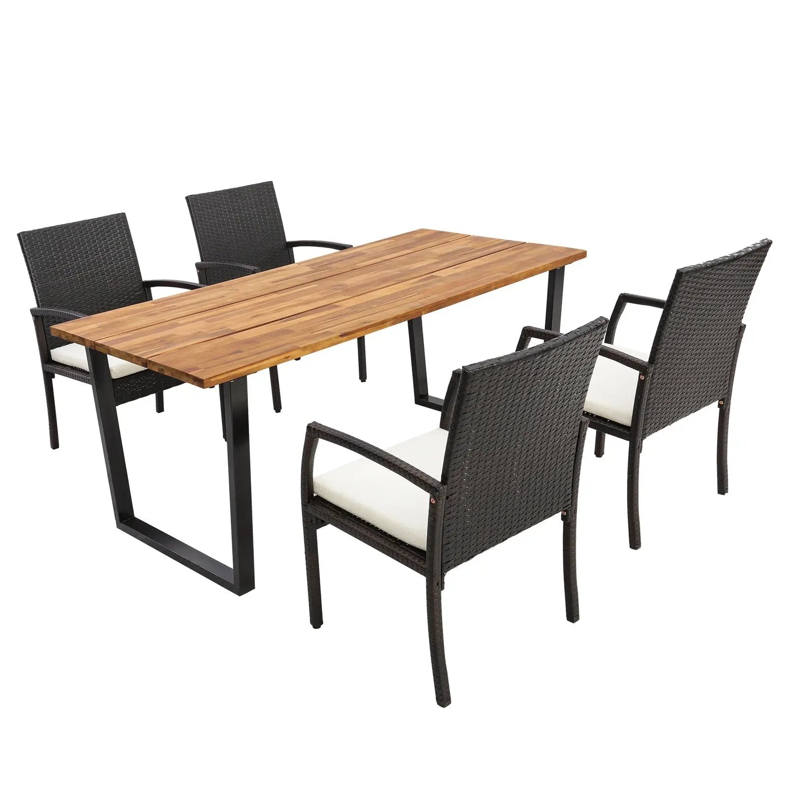 5 Pieces Patio Rattan Dining Set with Umbrella Hole and Seat Cushions by DirectDeals