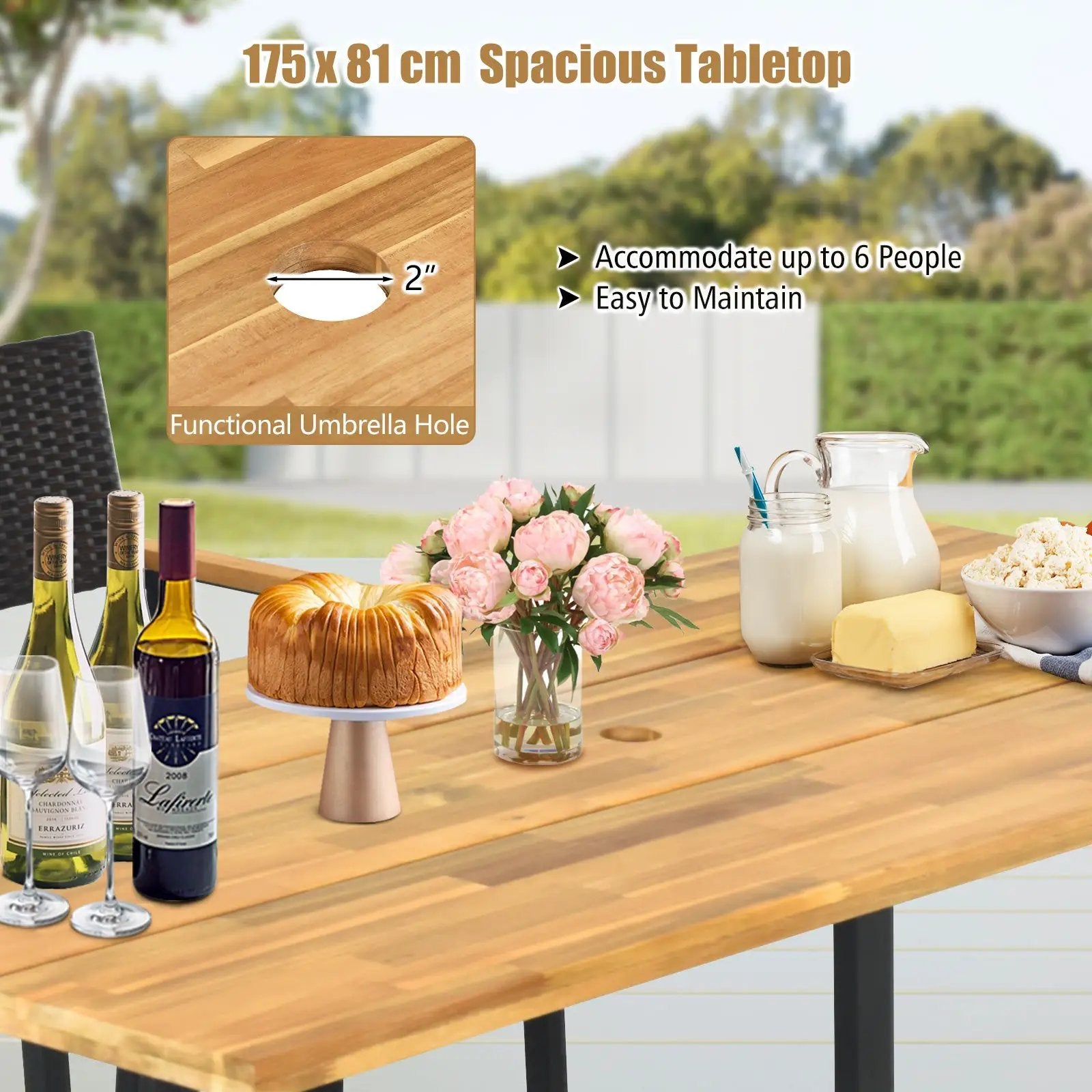 5 Pieces Patio Rattan Dining Set with Umbrella Hole and Seat Cushions by DirectDeals