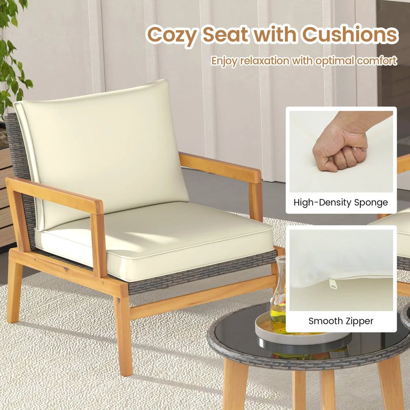5 Piece Rattan Furniture Set Wicker Woven Sofa Set with 2 Tempered Glass Coffee Tables-Off White by DirectDeals