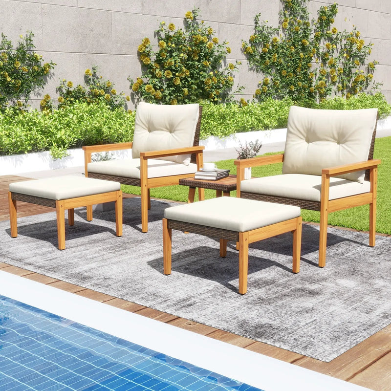 5 Piece Rattan Furniture Set with Square Coffee Table-White by DirectDeals
