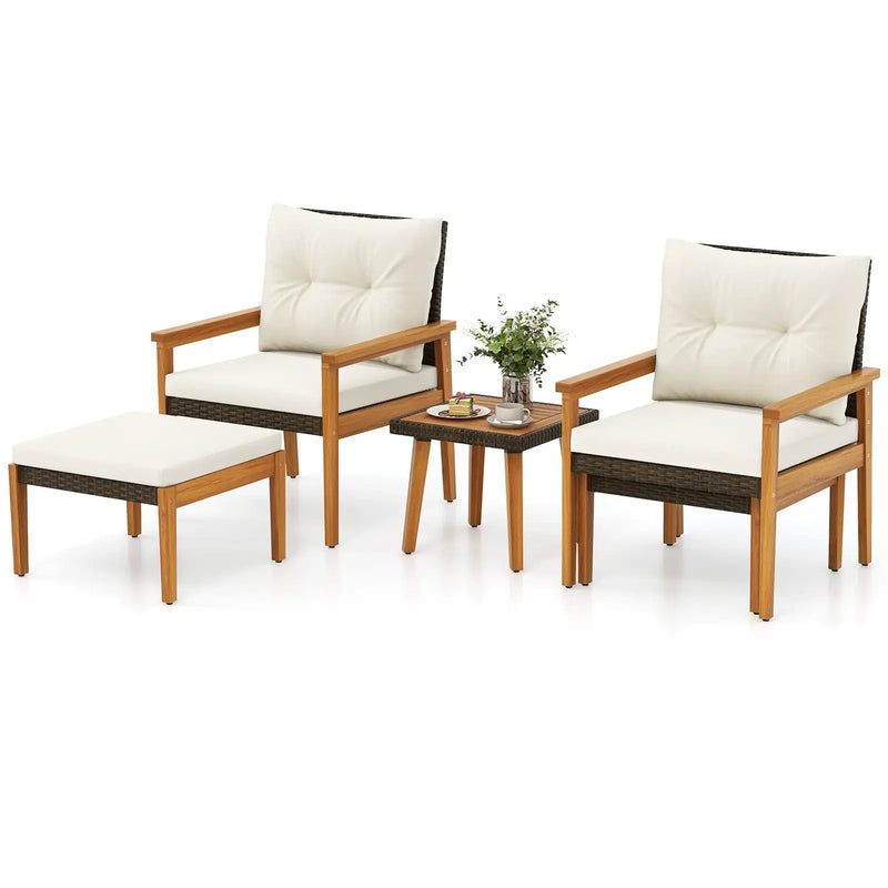 5 Piece Rattan Furniture Set with Square Coffee Table-White by DirectDeals