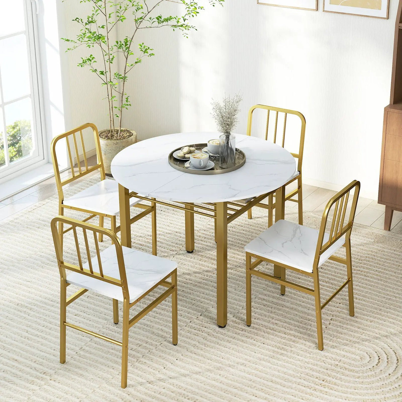 5-Piece Round Dining Table Set with Storage Shelf for Dining Room by DirectDeals