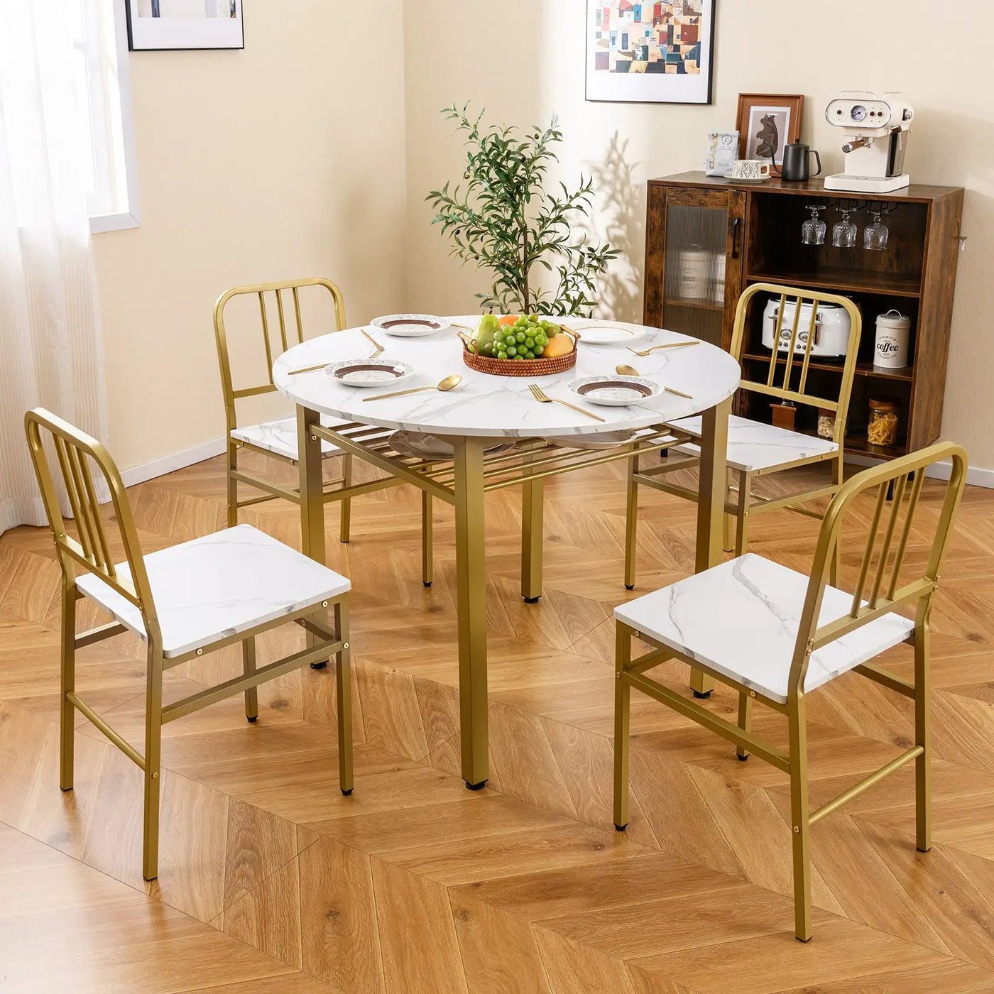 5-Piece Round Dining Table Set with Storage Shelf for Dining Room by DirectDeals