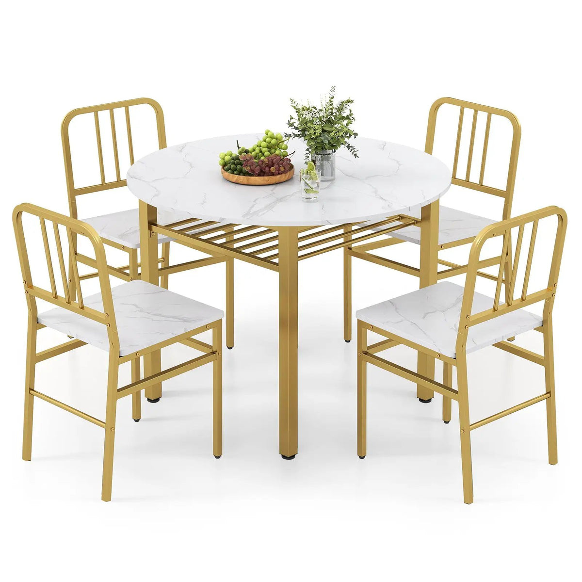 5-Piece Round Dining Table Set with Storage Shelf for Dining Room by DirectDeals