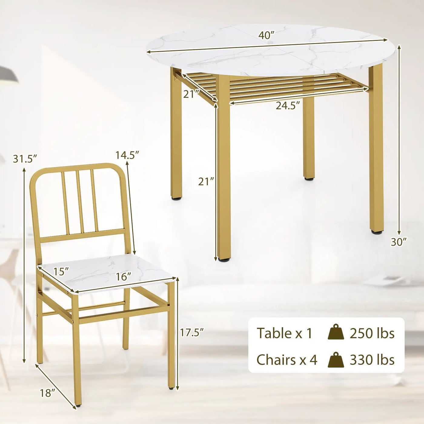 5-Piece Round Dining Table Set with Storage Shelf for Dining Room by DirectDeals