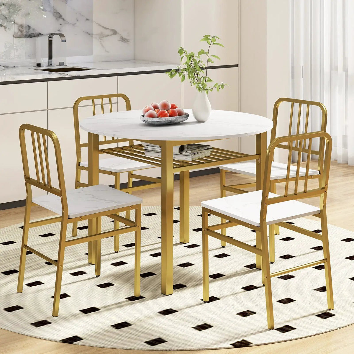 5-Piece Round Dining Table Set with Storage Shelf for Dining Room by DirectDeals
