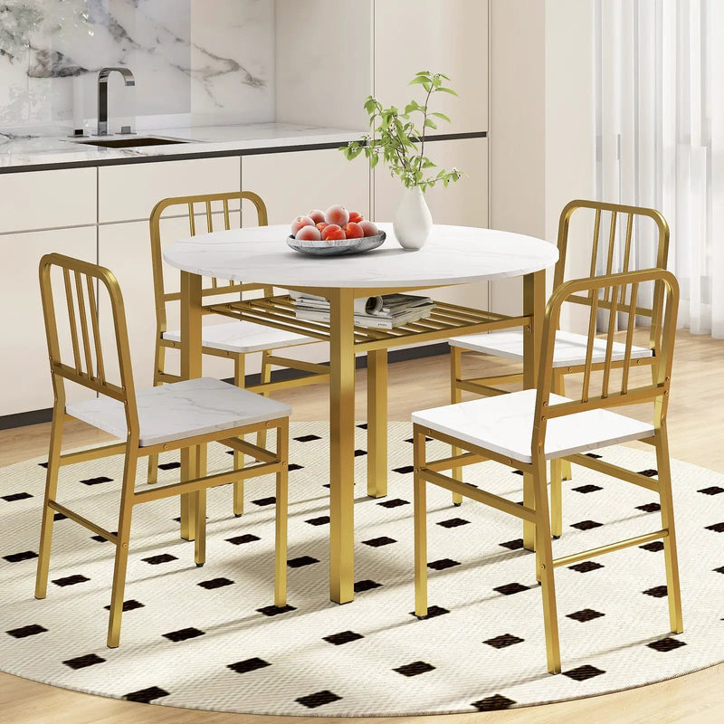 5-Piece Round Dining Table Set with Storage Shelf for Dining Room by DirectDeals