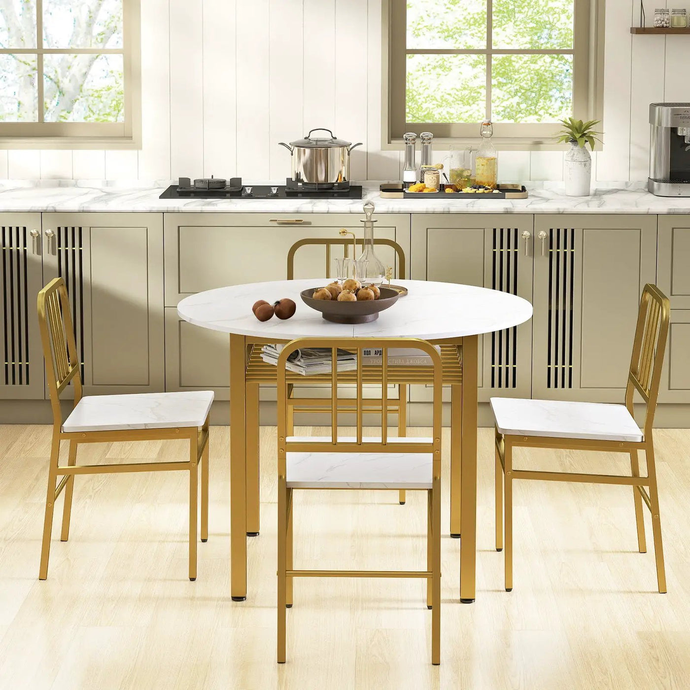 5-Piece Round Dining Table Set with Storage Shelf for Dining Room by DirectDeals