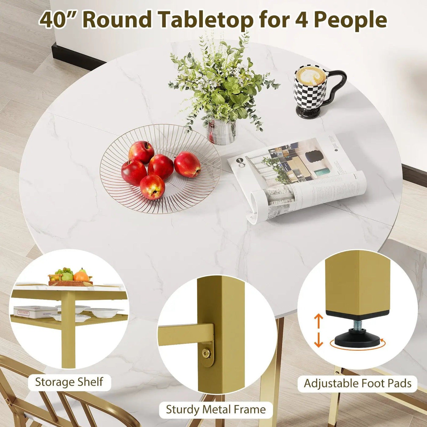 5-Piece Round Dining Table Set with Storage Shelf for Dining Room by DirectDeals